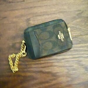 Coach Black Card Pouch with Gold Chain